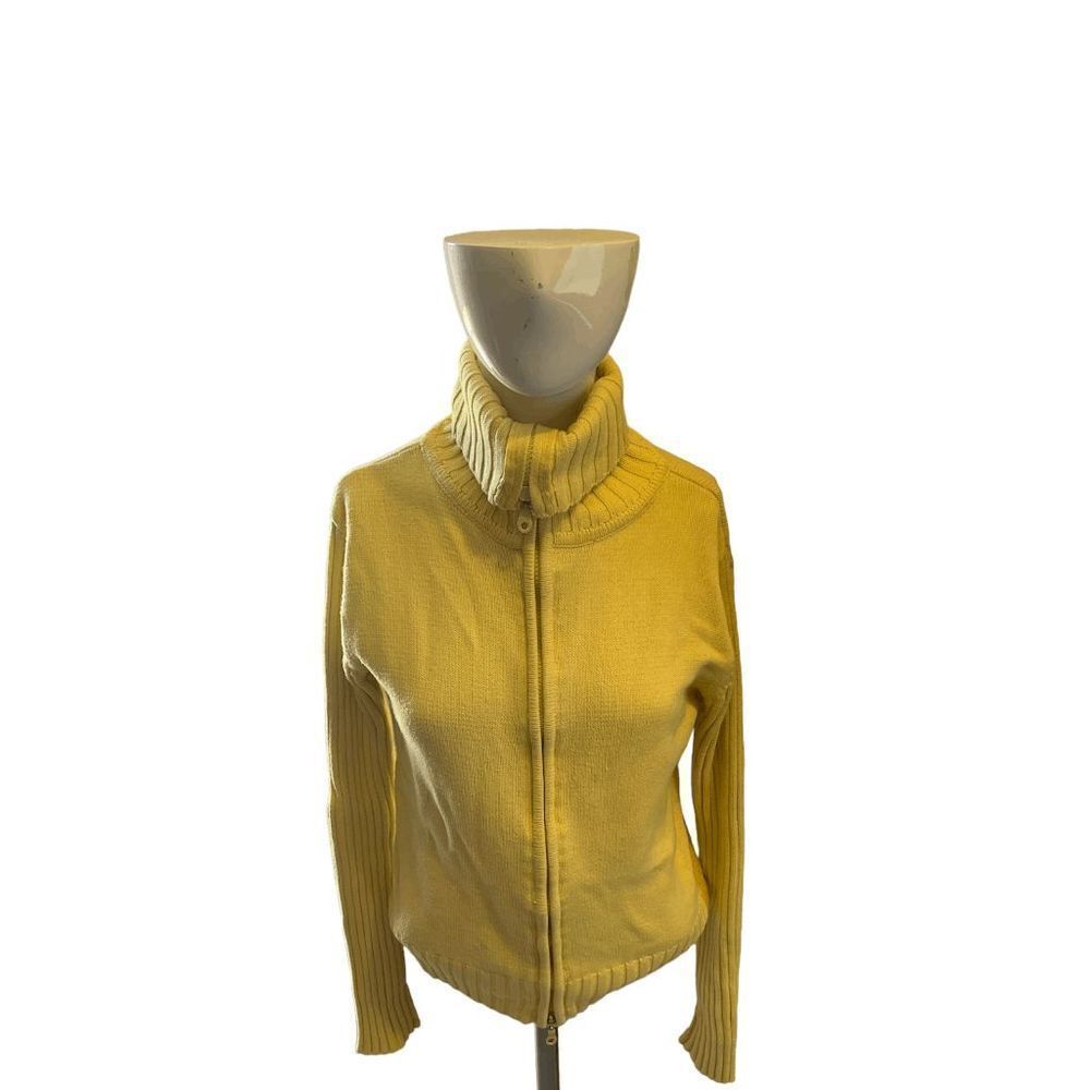 Cowl Neck Sweater for Women Zip Up 2 Ways Long Sleeves SZ M Yellow AS IS